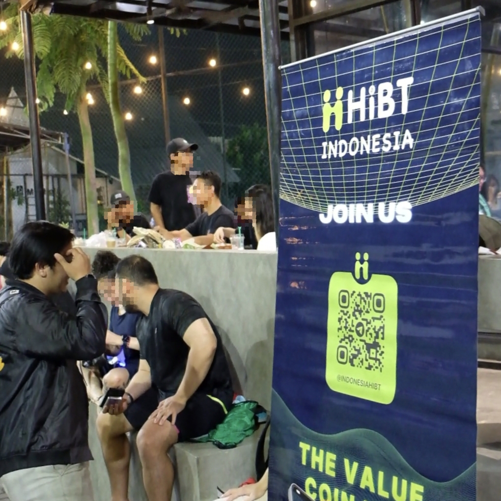 HiBT community gathering beside event branding